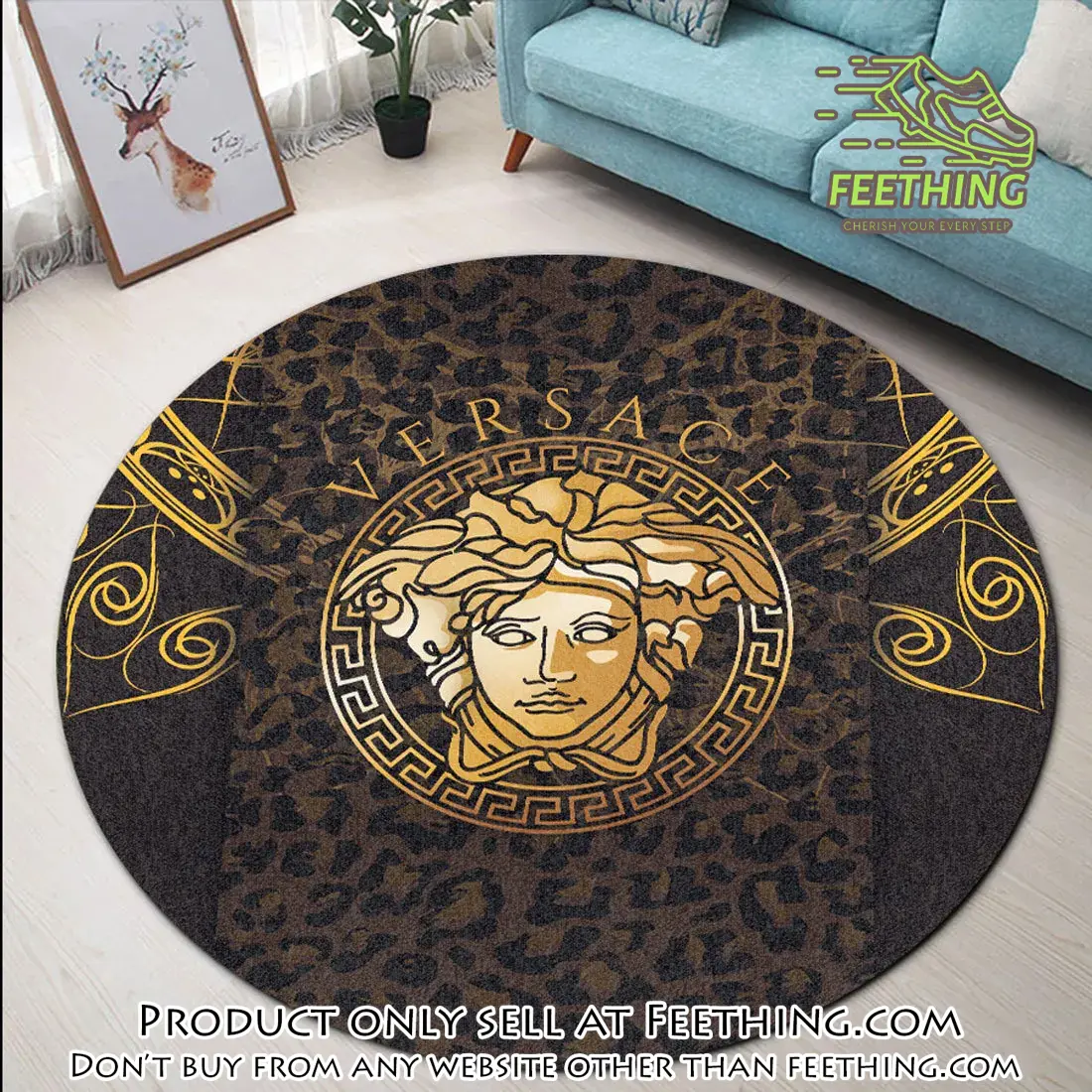 Versace medusa logo luxury brand round rug carpet home decor ft4405185